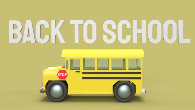 The school bus on yellow background 3d rendering for back to school content.