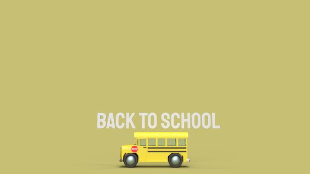 The school bus on yellow background 3d rendering for back to school content.