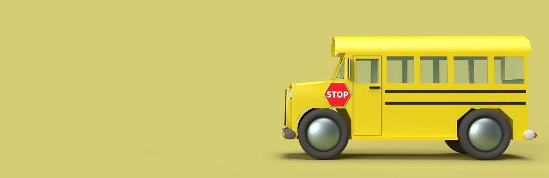 The school bus on yellow background 3d rendering for back to school content.