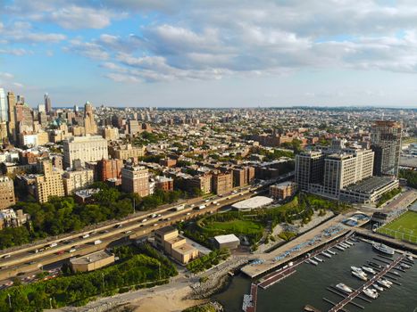 Aerial view of downtown Brooklyn. New York City. Brooklyn is the most populous of New York's five boroughs. Traditional building in Brooklyn Heights