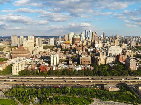 Aerial view of downtown Brooklyn. New York City. Brooklyn is the most populous of New York's five boroughs. Traditional building in Brooklyn Heights