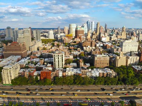 Aerial view of downtown Brooklyn. New York City. Brooklyn is the most populous of New York's five boroughs. Traditional building in Brooklyn Heights