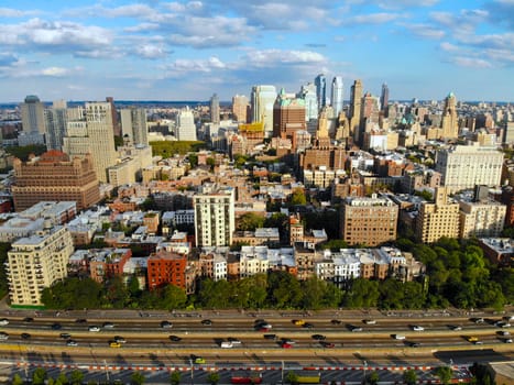 Aerial view of downtown Brooklyn. New York City. Brooklyn is the most populous of New York's five boroughs. Traditional building in Brooklyn Heights