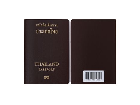 Thai passport front side and back side isolated on white background with clipping path. Passport , travel and immigration bureau concept