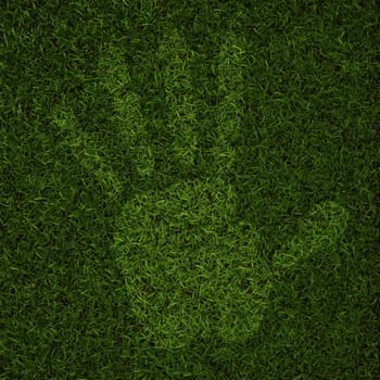 man hand print made of grass