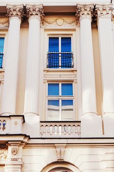 Exterior facade of classic building in the European city, architecture and design detail