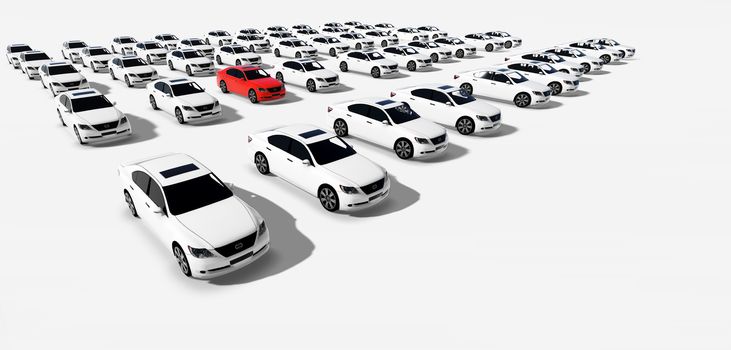 Hundreds of Cars, One Red made in 3d software