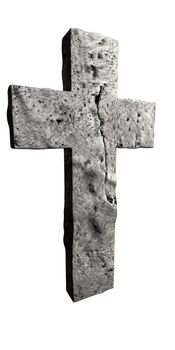 Cross made from stone isolated on white