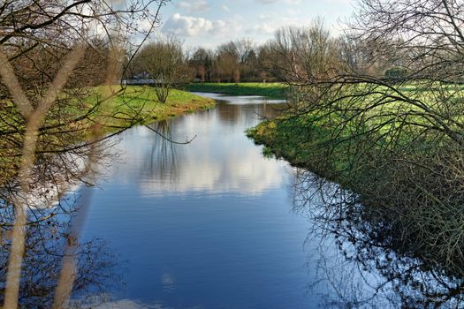 The bend of Aller in the centre of Gifhorn, Lueneburger Heide, germany