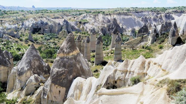 View of the Phallus rocks in the "Love Valley" in Cappadocia in Anatolia, Turkey, hike