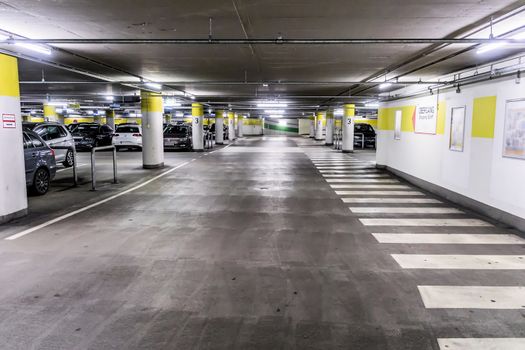 Basement of an underground car park for cars at the edge of Wolfsburg, Lower Saxony, Germany