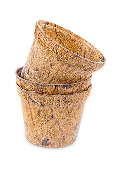 Flower pot, Coconut fiber plant isolated on a white background clipping path. Reduce global warming. Organic.