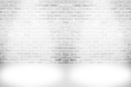 Abstract aged paint white brick wall background , grunge rusty blocks of stonework horizontal architecture wallpaper with spotlight lamps