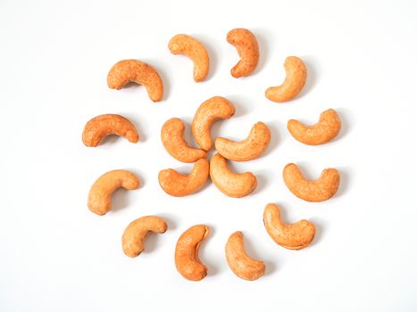 Dried cashew nut isolated on white background.