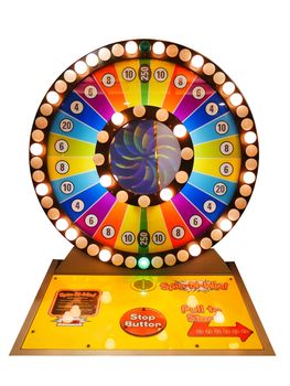Casino gamble concept : colourful roulette game gamble wheel auto coin machine for modern casino isolate on white background