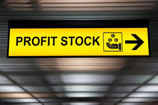 Business financial investment concept :stock money profit yellow sign with icon and arrow