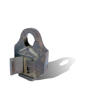 Vintage corroded padlock isolated on a white background