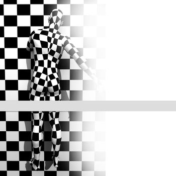 checkered man on the checkered wall end white gradient