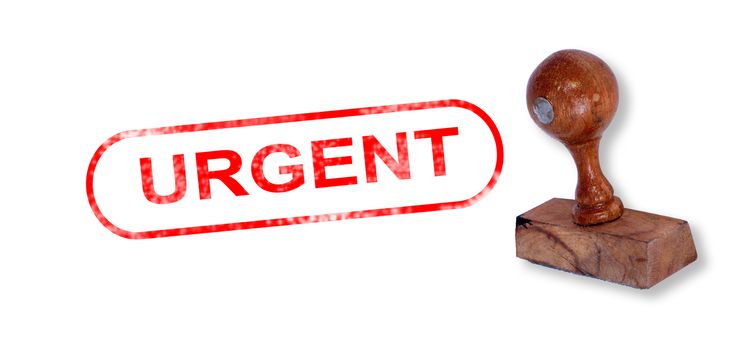 Top view of a rubber stamp with a giant word "URGENT" printed, isolated on white background.
