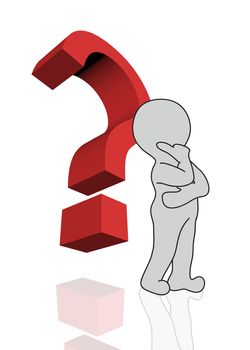 3d man with red question mark over white background made in 3d software