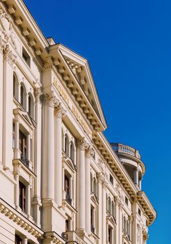 Exterior facade of classic building in the European city, architecture and design detail