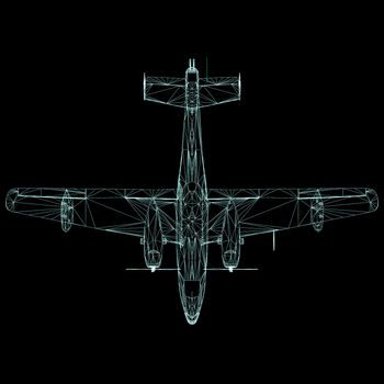 3D model of airplane isolated on BLACK background