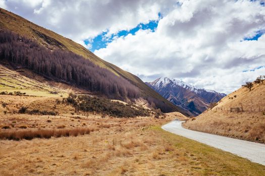 The stunning idyllic Moke Lake near Queenstown in Otago, New Zealand. This secluded, peaceful lake is a popular locale for camping, boating, hiking and horseback riding.