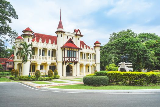 The Charliemongkolasana Residence and Jarlet dog statue are located in Sanamchandra Palace, Nakhon Pathom province, Thailand. Built in 1908 as French renaissance and English half-timber.