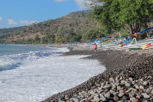 Fishing boats are on a beach. Amed. Bali. Indonesia.
