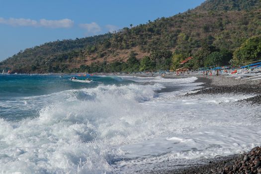Fishing boats are on a beach. Amed. Bali. Indonesia.