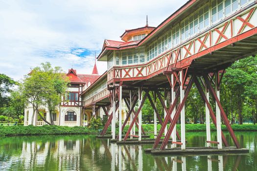 Mareerajaratanabulung Residence and Wooden Pathway connection in Sanamchandra Palace, Nakhon Pathom province, Thailand.