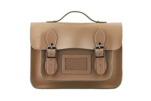 A brown School Satchel isolated on white with clipping path