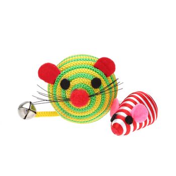 Colourful toy mice for cats on white background