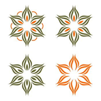 set Green Petals Blossom Flower Logo Template Illustration Design. Vector EPS 10.