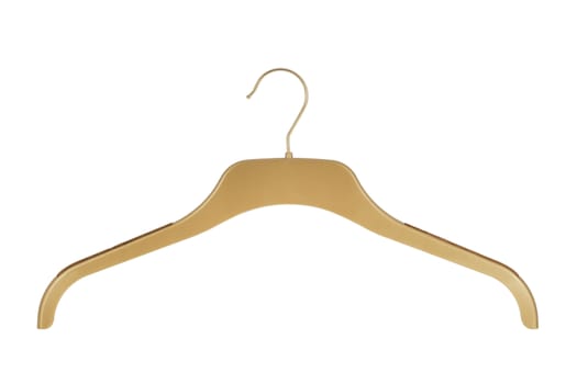Gold colored clothes hanger isolated on a white background