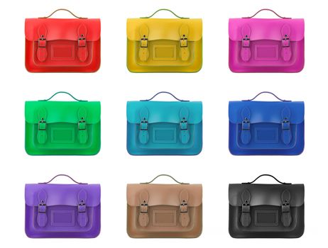 coloured satchels on a white background