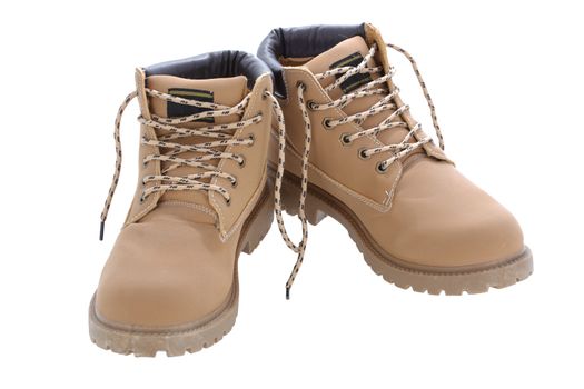 Brown work boots isolated on a white background