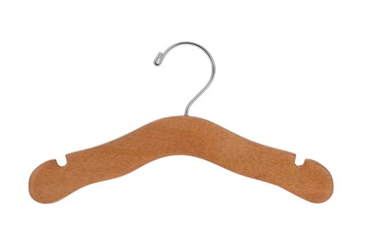 Wood hanger for child's clothes isolated on a white background