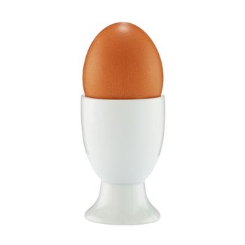 An egg in an eggcup on white with clipping path