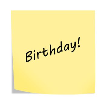A Birthday reminder post note isolated on white with clipping path