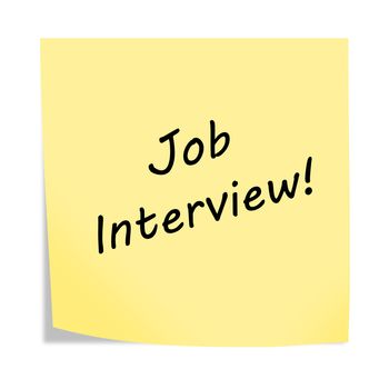 A job interview reminder post note on white background with clipping path