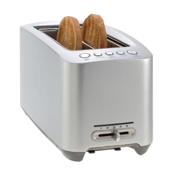 A front angle of a modern toaster with toast isolated on white with clipping path