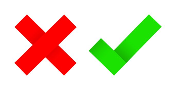A Yes and No tick cross checkmark on white with clipping path