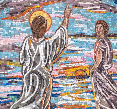 Mosaic of Jesus Christ which indicates the right path to follow. Ideal for concepts, festivity and backgrounds.