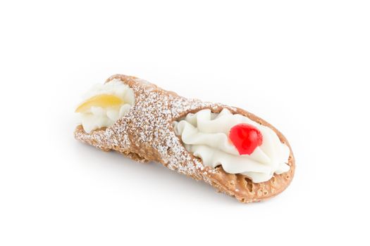 Typical sicilian dessert, cannoli, with candied fruit.