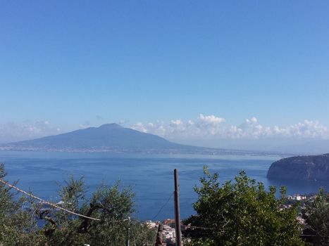 Aerial view of the coastline of Sorrento and Gulf of Naples, Italy - This area is famous for the lemons and the production of limoncello - Italy