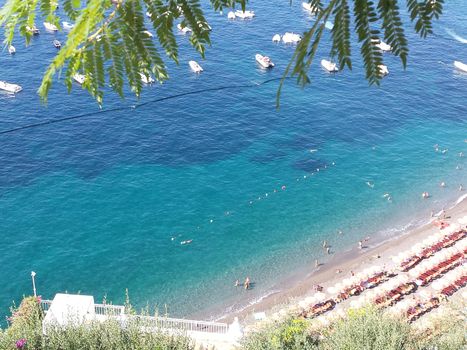 Aerial view of the coastline of Sorrento and Gulf of Naples, Italy - This area is famous for the lemons and the production of limoncello - Italy