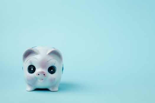 Saving piggy bank on blue background for investment, business, finance and saving money concept