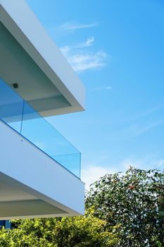 Architectural detail of a luxury modern house on the Mediterranean coast, summer holiday and real estate concept