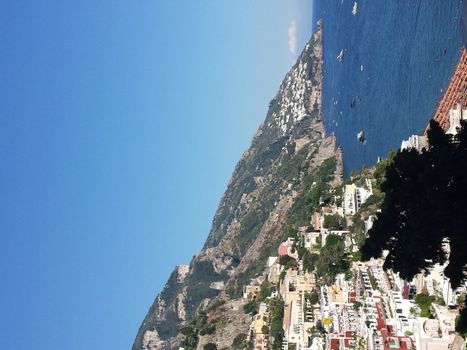 Aerial view of the coastline of Sorrento and Gulf of Naples, Italy - This area is famous for the lemons and the production of limoncello - Italy